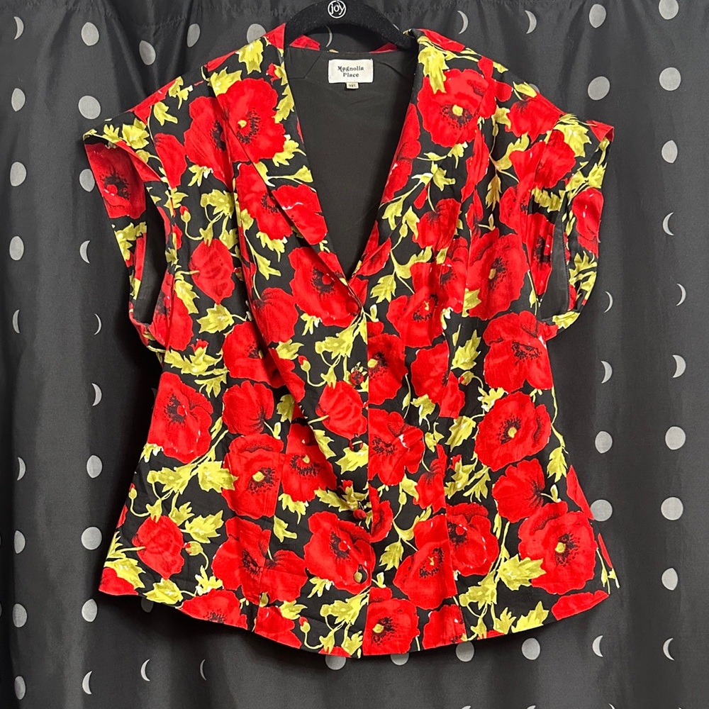 Unique Vintage Red and Black Poppy Blouse